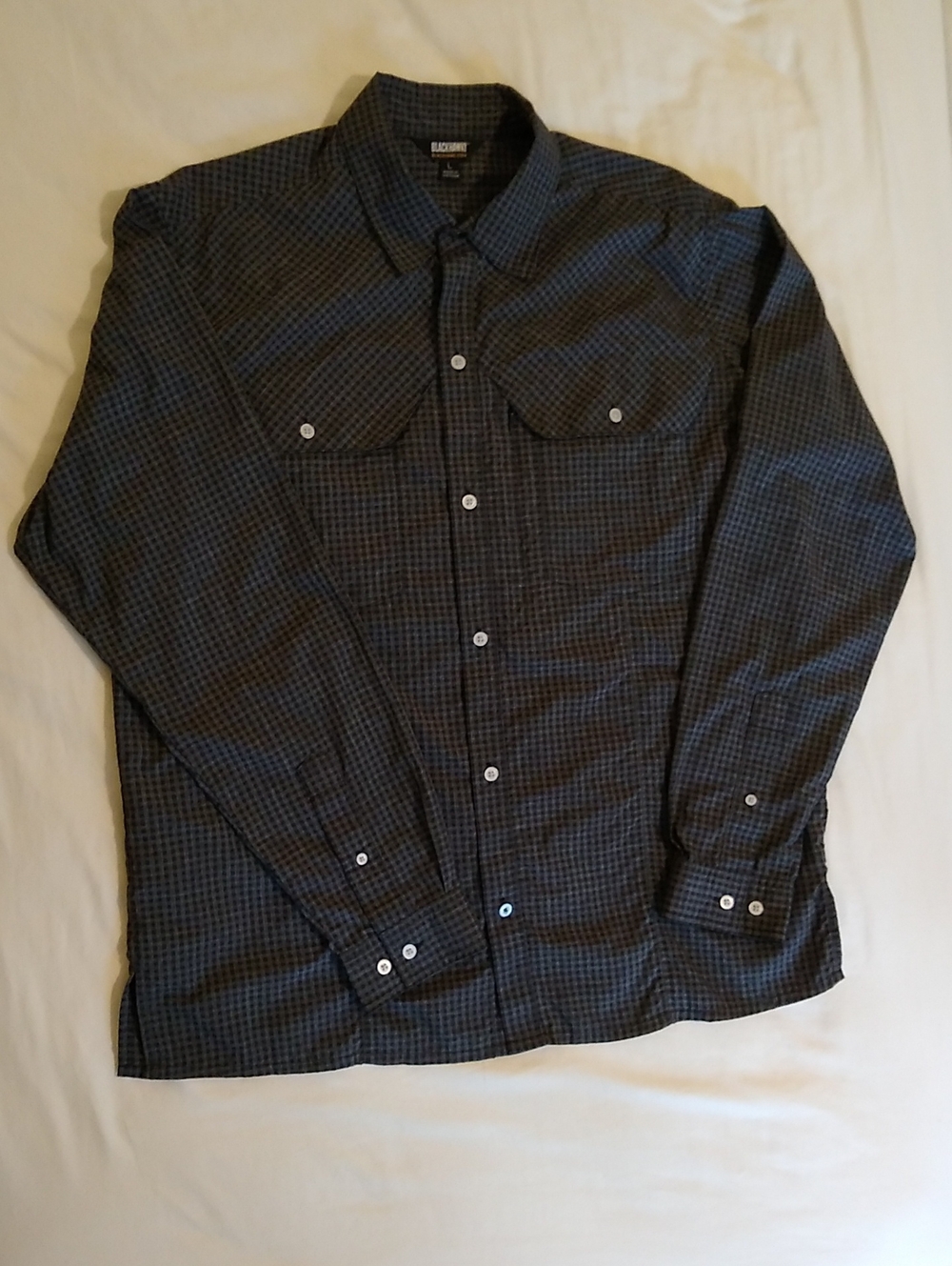 Blackhawk Black Plaid Button-Front Long Sleeve Shirt, Size Large